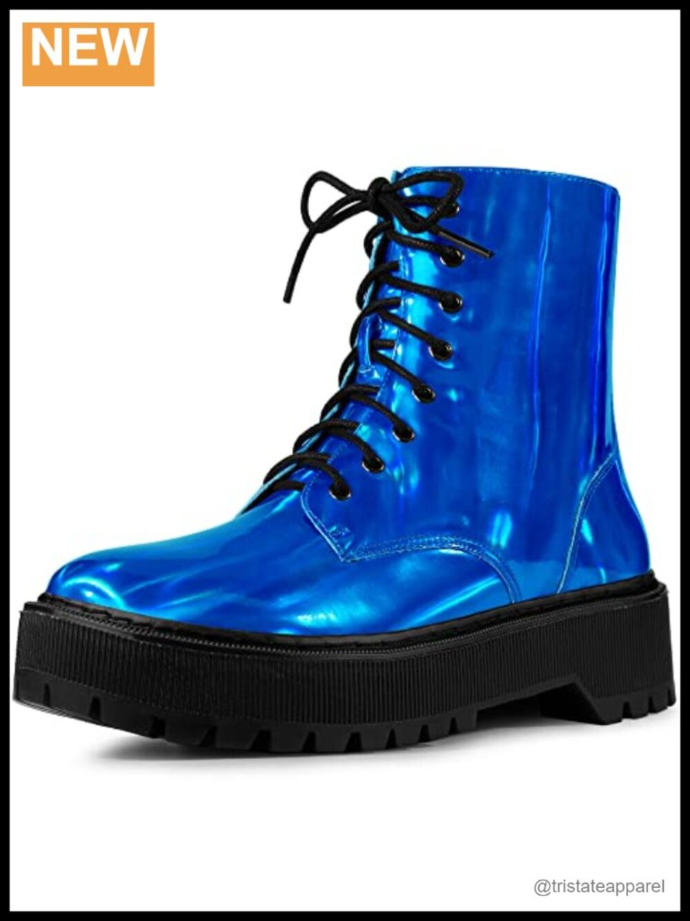 Faux Leather Round Toe Platform Combat Boots Lace Up Zipper Ankle Booties